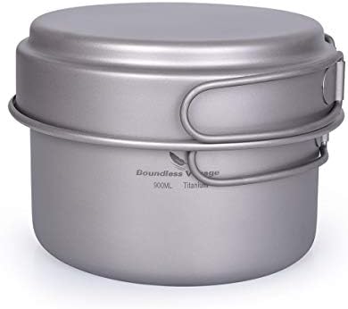 Titanium Pot Pan Set with Folding Handle Outdoor Camping Soup Pot Bowl Frying Pan Mess Kit Picnic Cookware by usharedo