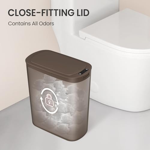 Cesun Automatic Motion Sensor Bathroom Trash Can with Lid, 2.6 Gallon Touchless Trash Bin, Smart Plastic Slim Garbage Can Small Brown Wastebasket for Toilet, Office, rv, Bedroom, Living Room - Image 4