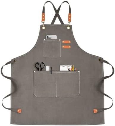 OUNLEN Chef Apron for Men Women Canvas Aprons with 3 Pockets Cross Back Resistant Work Apron for Cooking by OUNLENAPRON