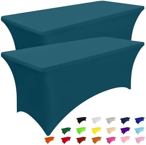 Smiry 2Pack Spandex Table Cloth 4FT, Elastic Fitted Peacock Blue Tablecloth by Smiry