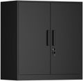 IRONFFICE Metal Wall Cabinet,Garage Cabinet with Handle,Lockable Storage Cabinets Wall Mounted with 2 Doors,Locking Cabinet with Shelves for Basement,Office,Living Home,Black by IRONFFICE