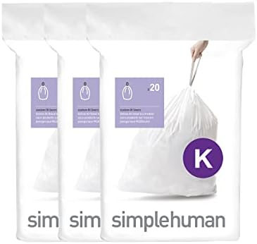 simplehuman Code K 60 Count Custom Fit Liners, Drawstring Kitchen Trash Bags, One-by-One Mess-Free Dispense, Extra Thick & Double Seamed, 50% PCR Plastic, 30-45 Liter / 8-12 Gallon, White by Unknown
