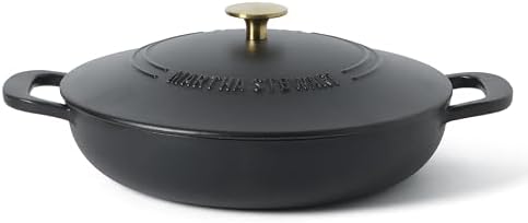Martha Stewart Gatwick Enameled Cast Iron Braiser with Lid, 3.5-Quart Braiser Pan for Stovetop & Oven, Cast Iron Braising Pan with Gold Knob, Matte Black by MarthaStewart