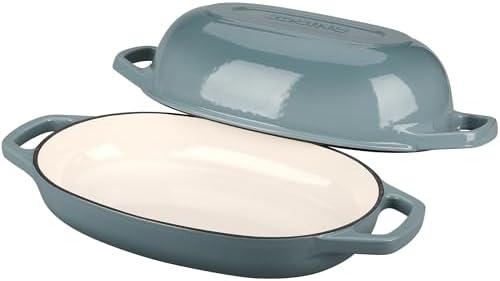 EDGING CASTING Enameled Cast Iron Oval Dutch Oven Pot with Lid, Dutch Oven for Sourdough Bread Baking, Bread Oven, Bread Dutch Oven, Oval Bread Pan, 5qt, Seasalt - Image 4