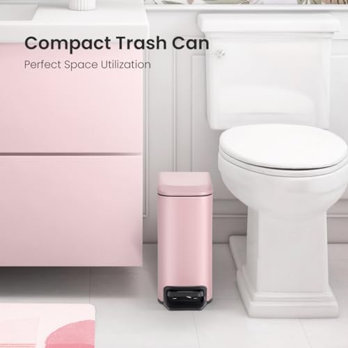 Cesun Small Bathroom Trash Can with Lid, 1.6 Gal, Soft Close, Pink - Image 2