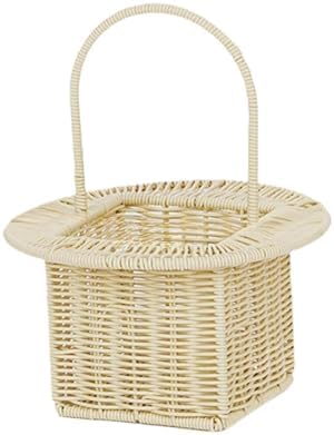 Storage Basket Organizer for Dining Table with Handle Multifunctional Picnic Basket, Beige Round - Image 7
