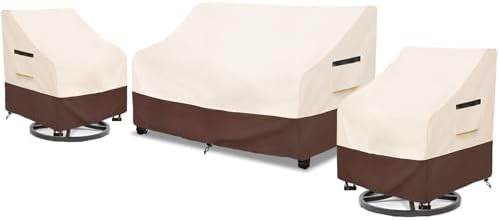 Rileytee 3 Piece Heavy Duty Waterproof Patio Furniture Covers,Outdoor Furniture Covers for Patio Furniture,Includes 2 Patio Chair Covers 33in and 1 Patio loveseat Cover 79in,(Beige,Large) by Rileytee