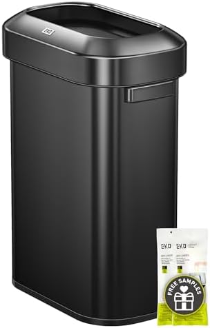 EKO Urban 16 Gallon/60 Liter Open Top Stainless Steel Slim Commercial Trash Can, Tall Kitchen Trash Bin, Heavy-Duty Commercial Grade Large Garbage Bin for Home, Office, Hotel, Restaurant, Matte Black by Unknown