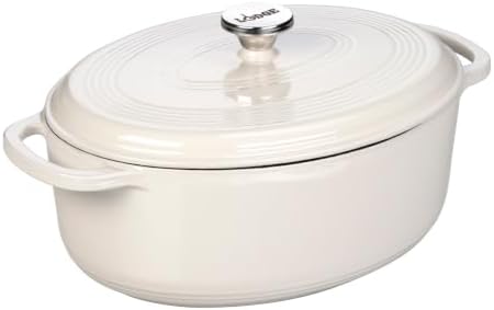 Lodge Enameled Cast Iron Oval Dutch Oven with Lid, 7 Quart, Oyster White by Lodge