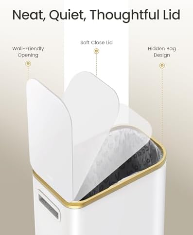 Cesun Small Bathroom Trash Can with Gold Grimmed Lid & Pedal, 1.3Gal, White - Image 3