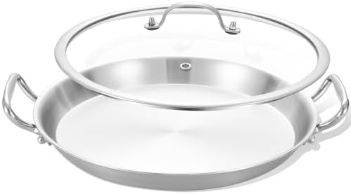 12-Inch Tri-Ply Stainless Steel Paella Pan with Lid | Induction Compatible by LolyKitch