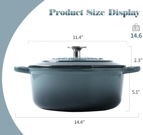 EDGING CASTING Enameled Cast Iron Round Dutch Oven with Lid Dual Handle Pot Bread Ovens, 7 Quart, Slateblue - Image 2