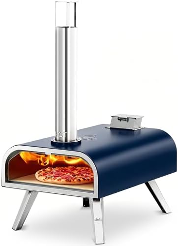 BIG HORN 16" Multi-Fuel Outdoor Pizza Oven – 2-in-1 Wood-Fired & Gas Compatible (Burner Sold Separately), 1112°F Outdoor Stainless Pizza Cooker, Portable for Party Usage, Navy Blue by BigHornOutdoors