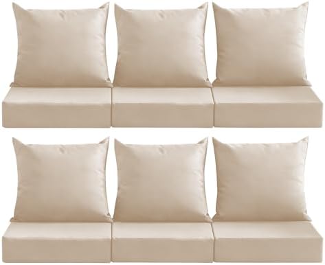 Outdoor Deep Seat Cushion Set, 24x24 Inch, Beige, Set of 6 by MuaMelop