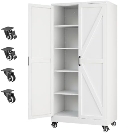 Letaya Metal Garage Storage Cabinet with Wheels,72" White Tool Steel Locker by LetayaMetalCabinets
