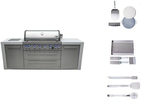 Mont Alpi 94" Modular Outdoor Kitchen Island - 304 Stainless Steel | 44" Gas Grill + Side Burner | 115,000 BTU | Griddle Pizza Kit Included by MontAlpi