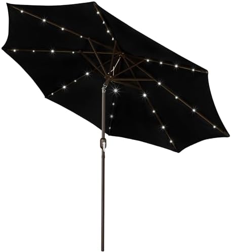 Blissun 9 ft Solar Umbrella, 32 LED Lighted Patio Umbrella, Table Market Umbrella, Outdoor Umbrella for Garden, Deck, Backyard, Pool and Beach (Black) by Blissun
