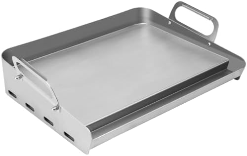 23x16 Inch Griddle for Gas Grill Reinforced Bottom Anti Warp Detachable Handle Grease Groove Stainless Steel Flat Top for Pellet Grill and Stove Outdoor Indoor Cooking by JiRiCHMi