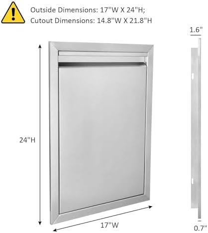 JIE JIN BBQ Access Door 17" W X 24" H Outdoor Kitchen Doors Single Door Thickened 304 Stainless Steel Outdoor Kitchen Accessories Door for Indoor/Outdoor Kitchen Outdoor Cabinet BBQ Island - Image 2
