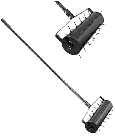 VEVOR Rolling Lawn Aerator, 21-inch Heavy-Duty Manual Rolling Aerator Lawn with Detachable Handle and 33 Iron Spikes, Rolling Lawn Aeration Tool for Garden Patio Yard Compacted Soils and Lawns, Black by VEVOR