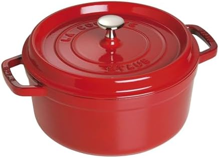 STAUB Cast Iron Dutch Oven 4-qt Round Cocotte, Made in France, Serves 3-4, Cherry by Unknown