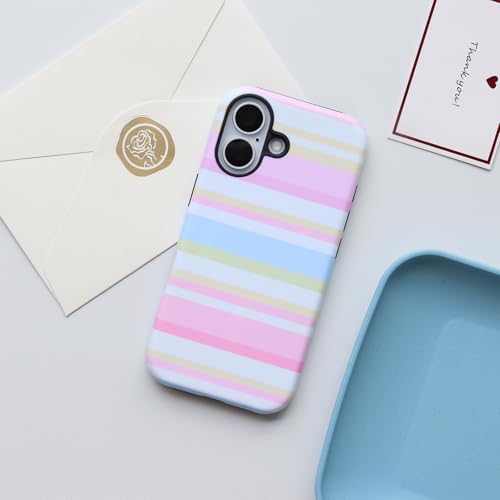 for iPhone 17 Case, Magnetic Matte Frosted Dual-Layer Striped Phone Case for Women, Retro Aesthetic Cover Compatible with Mag Safe Accessories - Pastel Dream - Image 2