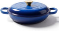Dutch Oven Enameled Cast Iron with Lid - Big Dual Handles - Oven Safe up to 500°F - Classic Round Pot for Versatile Cooking 3 QT Shallow Pot Blue by Alathote