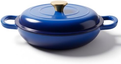 Dutch Oven Enameled Cast Iron with Lid - Big Dual Handles - Oven Safe up to 500°F - Classic Round Pot for Versatile Cooking 3 QT Shallow Pot Blue by Alathote
