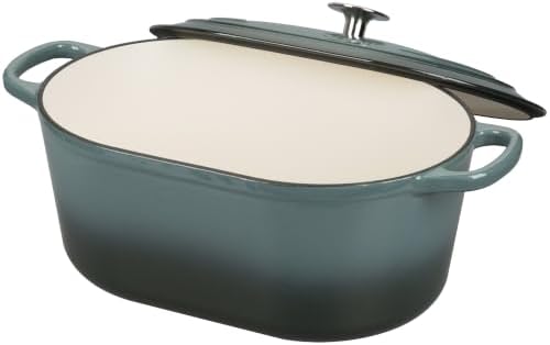 EDGING CASTING Enameled Cast Iron Oval Dutch Oven, 6QT, Slateblue - Image 5