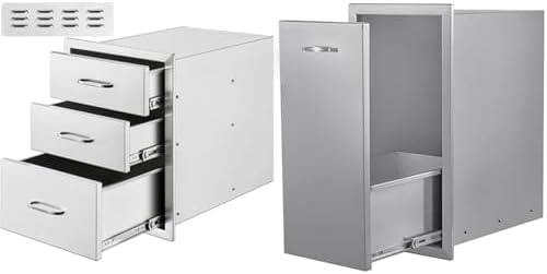 VEVOR Triple Access 18''W x 23''D Stainless Steel Outdoor Kitchen Drawers with 13.6''W x 26''H Trash Bin Pull Out Tray by Unknown