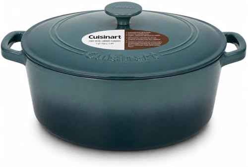 Cuisinart Chef's Classic Enameled Cast Iron Dutch Oven with Lid, Porcelain Enameled Interior, Oven Safe, Induction Compatible, 7-Quart, Round, Teal Gradient by Cuisinart