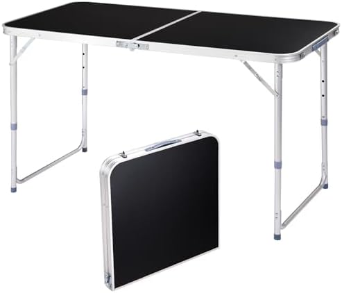 Aluminum Folding Camping Table,3 Adjustable Heights Lightweight (Black, 4FT by Road+Ahead