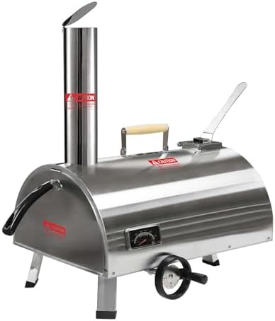 12 Portable Pizza Oven Outdoor, Wood Fired Pizza Oven, Semi-Automatic Burning Pizza Maker Stove with Built-in Thermometer Pizza Stone Peel for Outside Kitchen Backyard (Curved Silver) by FTOPBTB