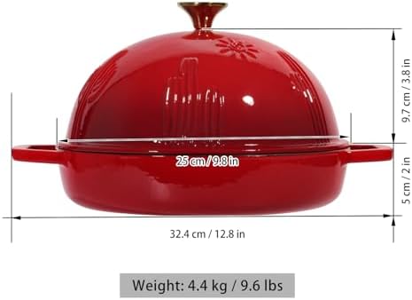 Flavehc Cast Iron Bread Oven With Cloche Lid for Baking - Red Enameled Dutch Oven With Dome Lid for Sourdough - 5 qt - Image 5