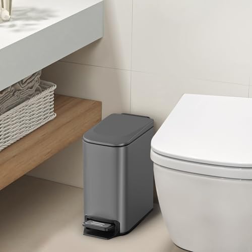 Cesun Small Bathroom Trash Can with Lid, 1.6 Gal, Soft Close, Gray - Image 2