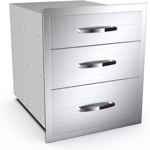 Pull Out Trash Drawer, Lower Sliding Rails Stainless Steel Roll Out Trash Bin Pull Out Tray With Handle For Outdoor Kitchen BBQ Island Grill Station,Three Drawers - Image 3