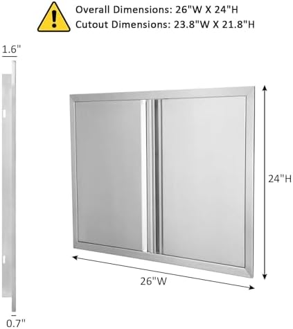 JIE JIN Outdoor Kitchen Door 26" W X 24" H Double Doors BBQ Access Door BBQ Island Door 304 Brushed Stainless Steel Flush Mount Door for Outdoor Kitchen BBQ Island Outdoor Cabinet Doors - Image 2