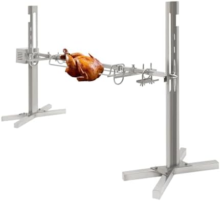 Electric Rotisserie Grill Kit, 110V Pig Spit Rotisserie Grill with 25W Motor, 88.18lbs Load Capacity, Adjustable Height Stainless Steel Spit Roaster Stand for Barbecue (Silver) by DEROANKE