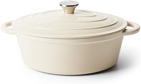Oval Dutch Oven for Bread Baking, 4.5 Quart Non Stick Enameled Cast Iron Dutch Oven Pot with Lid, Oven Safe Oval Casserole with Lid up to 500°F for Baking, Braising, Stews, Roasting (Beige) by Kerilyn