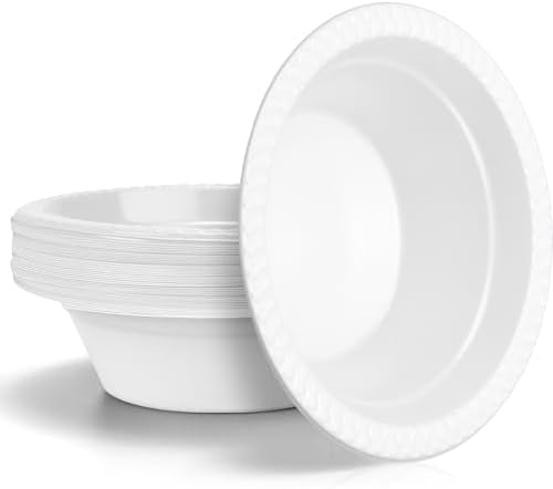 30 Pack 12 oz White Disposable Plastic Bowls Dessert, Ice Cream, Salad, Soup Serving Cups for Party, Picnic, Food Snacks (White) by Unknown
