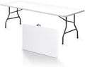 SUPER DEAL 8FT Folding Picnic Table for Indoor Outdoor, Portable Fold-in-Half Plastic Dining Camping Party Table with Carrying Handle by Superdeal