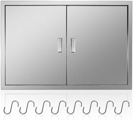 Outdoor Kitchen Door 39'' W x 26'' H Double BBQ Access Door Stainless Steel Flush Mount Doors Wall Vertical Doors with Handle and Hooks Suitable for Grilling Station BBQ Island Outside Cabinet by Fsehyue