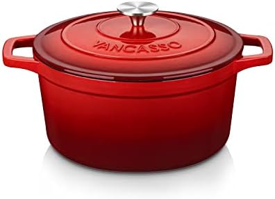 vancasso 6 Qt Round Enameled Cast Iron Dutch Oven with Lid & Handles, Red by vancasso