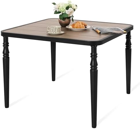 NUU GARDEN 37" Square Outdoor Dining Table, Metal Dining Table with Umbrella Hole, Wood-Grain Tabletop, Weather-Resistant for Garden, Backyard, Deck, Lawn by NUUGARDENCORPORATION