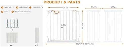 62.2-66.9 Inch Extra Wide Baby Gate with Door for Stairs Doorways - Image 4
