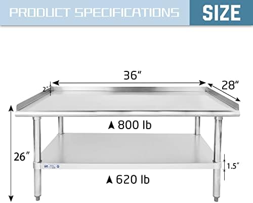 Hally Stainless Steel Equipment Stand 28"x36" Commercial Prep & Work Table - Image 2