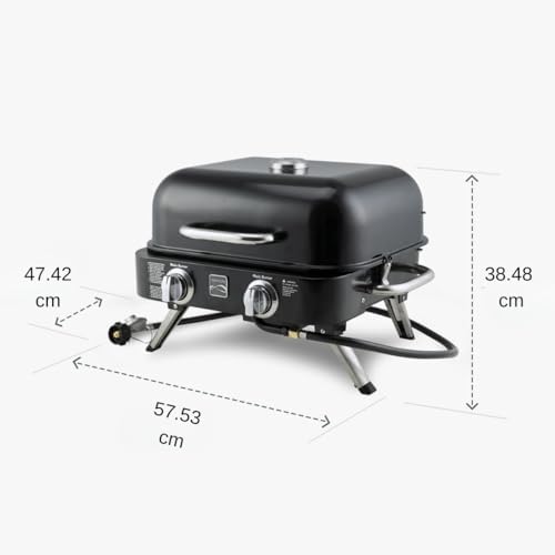 Kenmore Portable Propane Gas Grill - Tabletop BBQ Grill with Warming Rack, 2 Stainless Steel Burners with 14,000 BTUs, for Outdoor Kitchen, Camping, Navy & Copper - Image 3