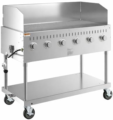 Commercial Stainless Steel Outdoor Liquid Propane Grill with Wind Guard, 48" Cooking Surface, 6 Burners, 96,000 BTU, for Restaurant Patio, Resort, Catering, Outdoor Kitchen, Hotel by Krollen+Industrial