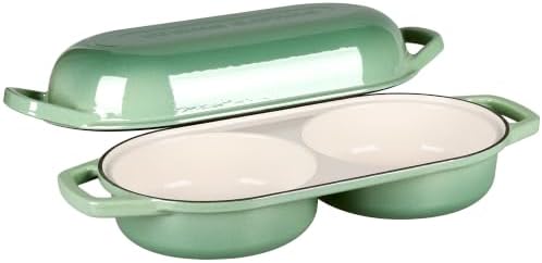 EDGING CASTING Enameled Cast Iron Double Bread Dutch Oven, Sage Green - Image 7
