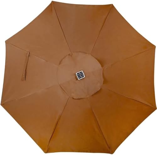 Blissun 9 ft Solar Umbrella 32 LED Lighted Patio Umbrella Table Market Umbrella with Tilt and Crank Outdoor Umbrella for Garden, Deck, Backyard, Pool and Beach, Brown - Image 4